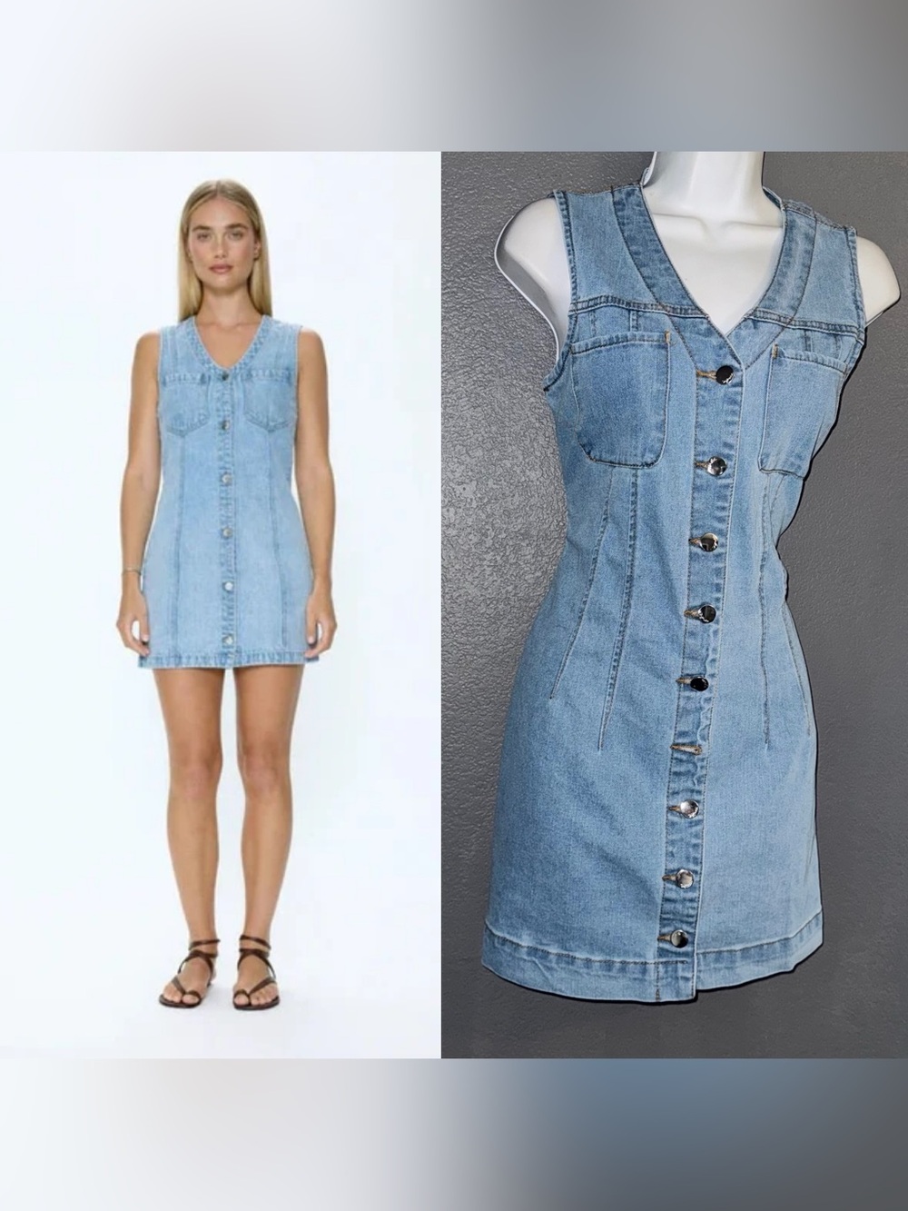 Vigoss Women's Denim Cotton Button-Up V-Neck Mini Dress Small - Medium